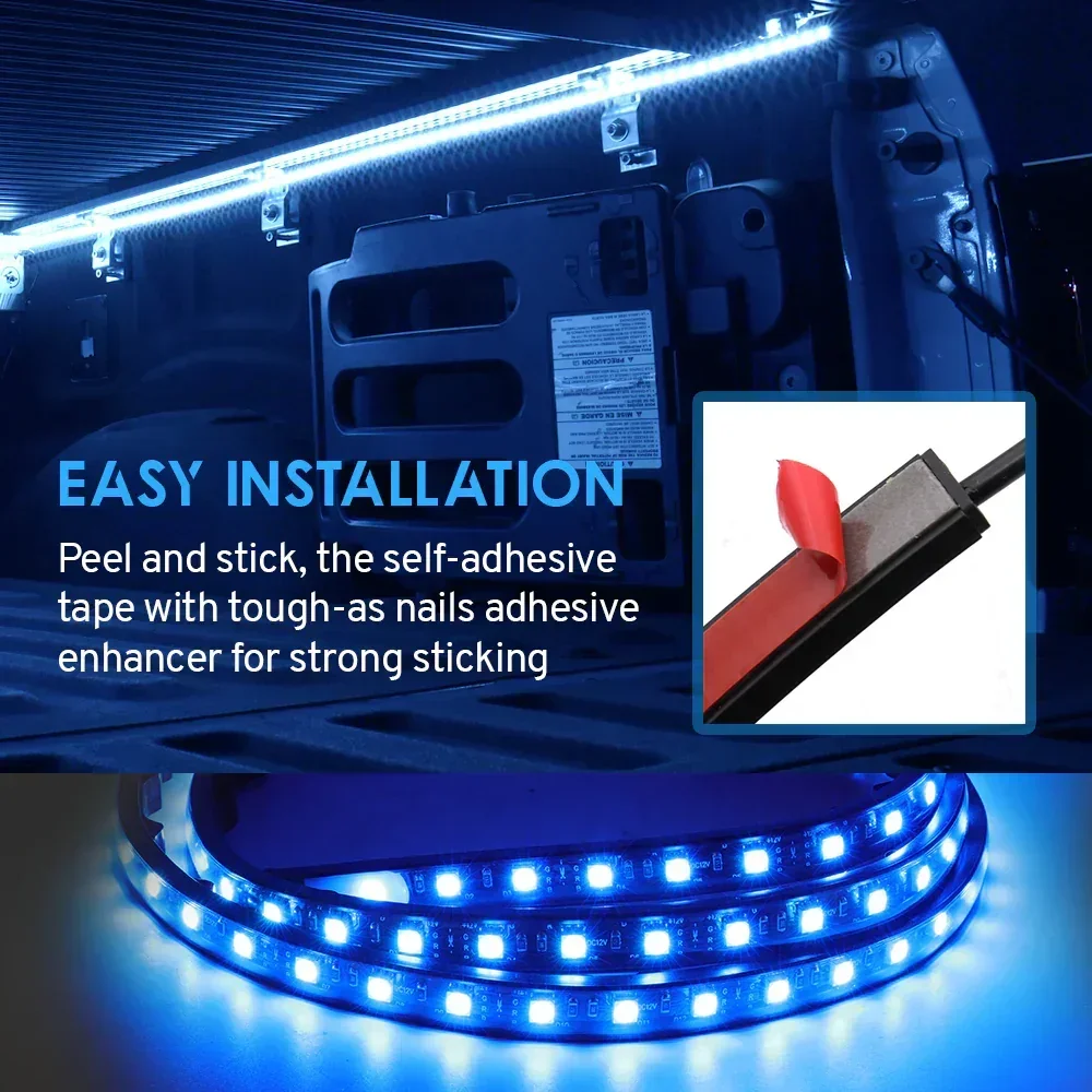 2pcs 60" LED Pickup Truck Bed Light Strips, RGB Bluetooth Remote Control - Image 3