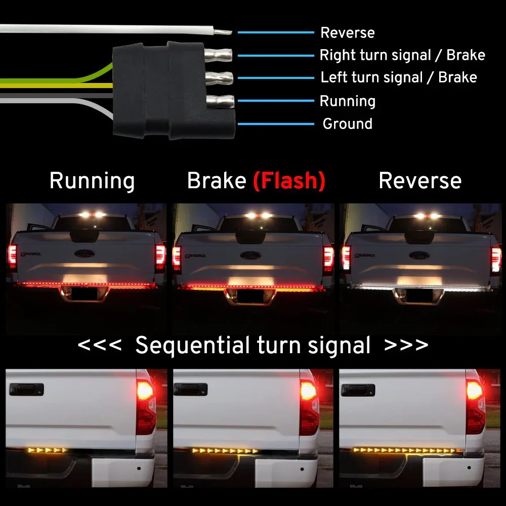 60" Clear Arrow LED Rigid Tailgate Light Bar w/ Reverse, Running & Turn Signal Light, Brake - Image 3