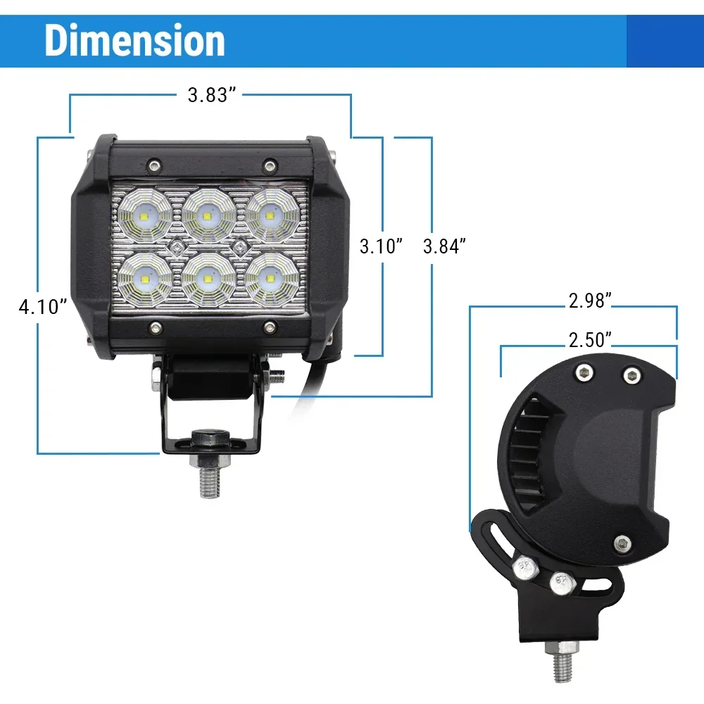 2pcs High Power 18W 4" LED Spot Light w/ Adjustable Mounting Brackets - Image 3