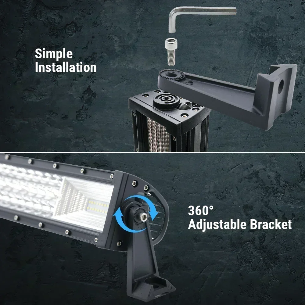 32"-52" Triple Row LED Curved Working Light Bar, Flood Spot Combo Beam, 6000K Waterproof Fog Lights - Image 5