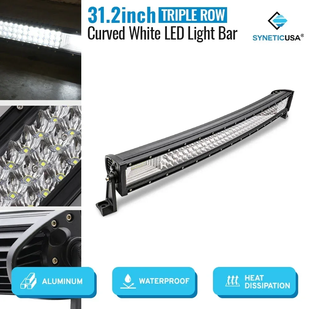 32"-52" Triple Row LED Curved Working Light Bar, Flood Spot Combo Beam, 6000K Waterproof Fog Lights - Image 8